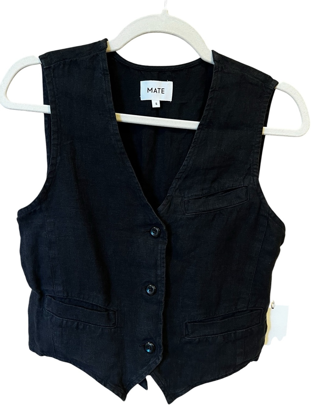Mate the Label Organic Linen Vest Top Black Small Contemporary Luxury Minimal